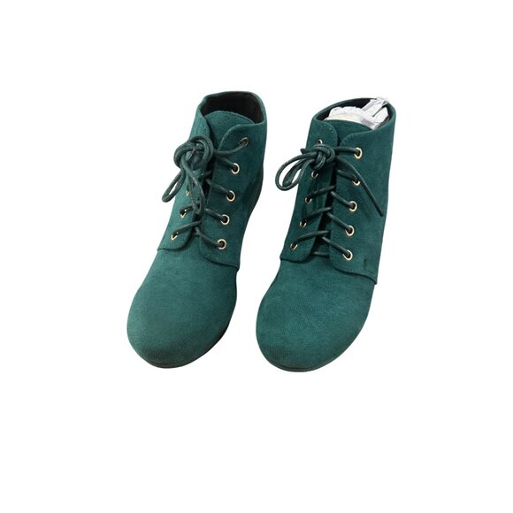 Green Ankle Booties Lace-Up High Heel Shoes - Picture 4 of 7